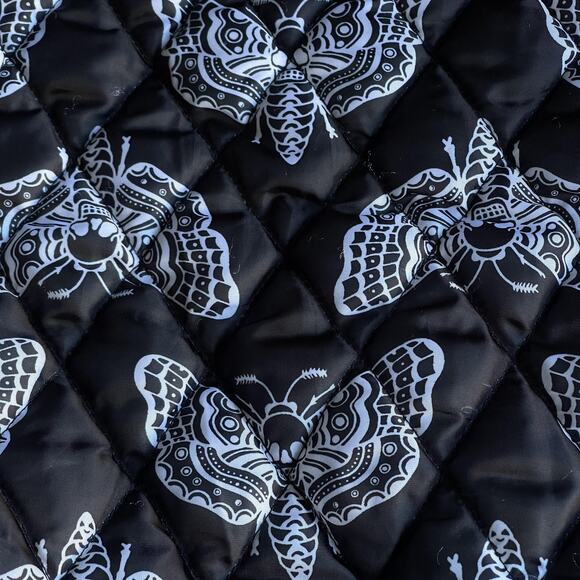 Bad Monday Bomber Jacket Mens Small Black Quilted Skull Moth Embroidered Zip - Picture 5 of 11